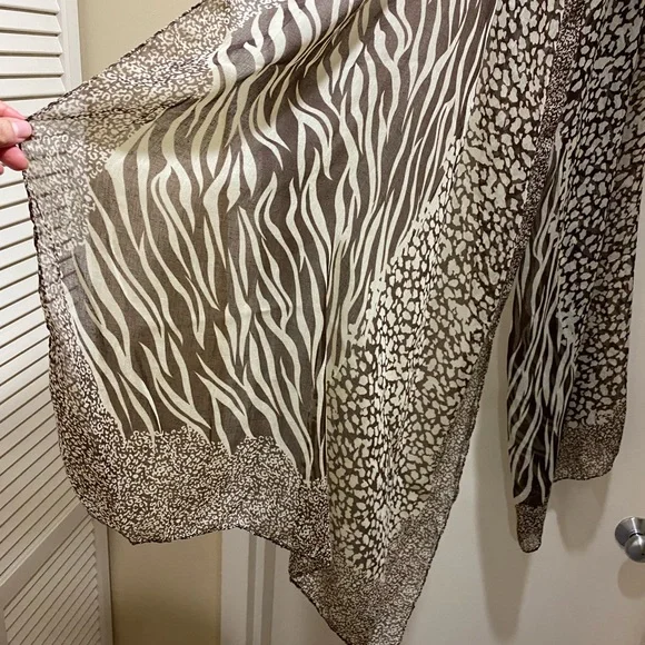Cream and brown mixed animal print sheer scarf/wrap - Picture 3 of 6